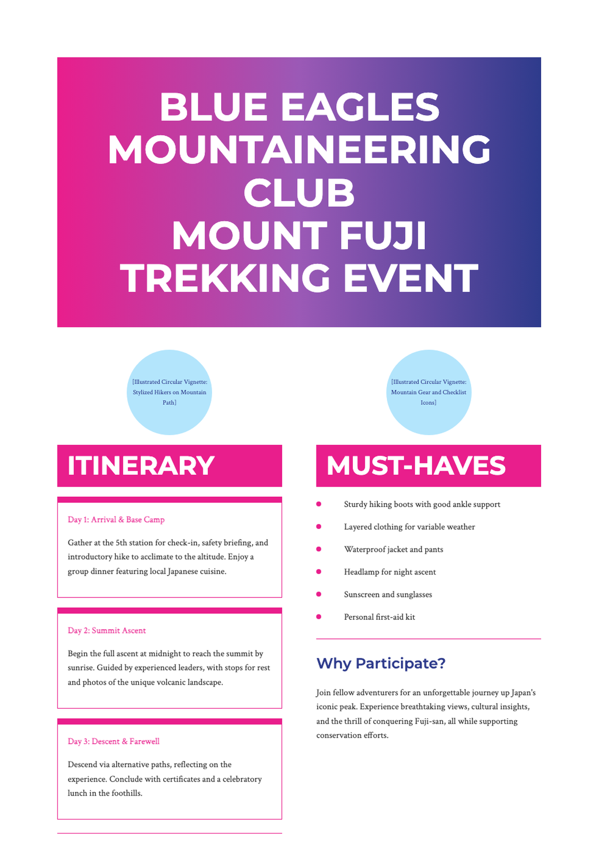 Blue Eagles Mountaineering Club Mount Fuji Trekking Event Brochure with Itinerary and Gear List_variant_2
